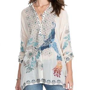 Johnny Was Blue Phoenix Blouse, Vanilla Cream, Large